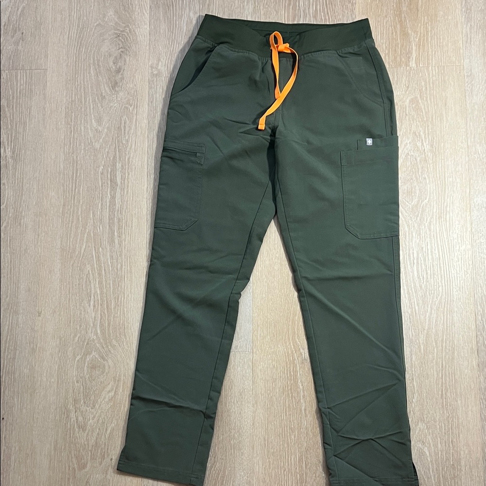 Figs  Olive Green Joggers with Orange Drawstring